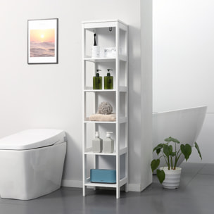 kleankin Estantería de Baño de Suelo de 5 Niveles Mueble Auxiliar de Almacenaje para Cocina Salón Dormitorio Estilo Moderno Antivuelco Carga 30 kg 30x30x140 cm Blanco