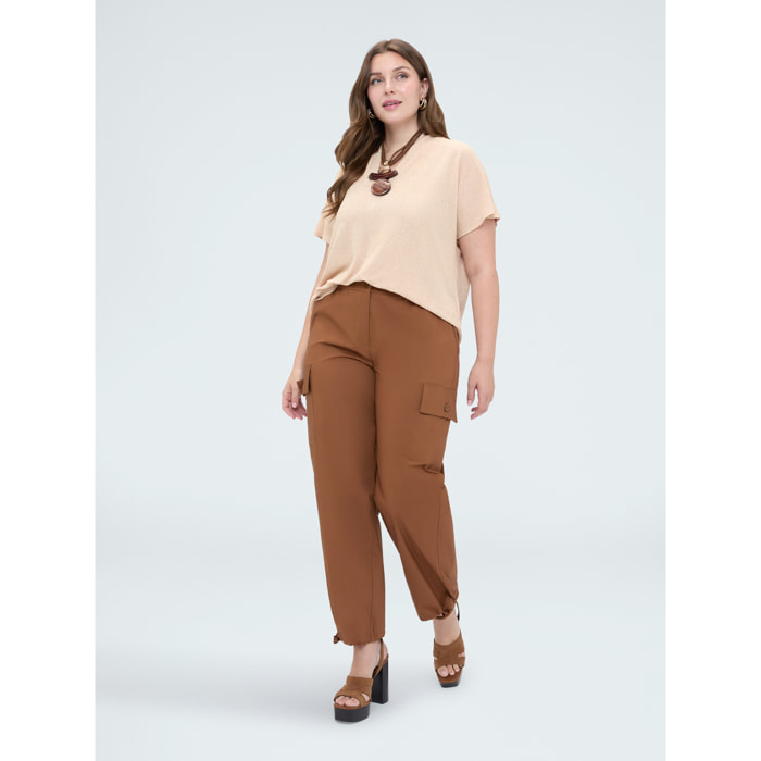 Fiorella Rubino - T-shirt in jersey lurex con maniche a kimono - Marrone