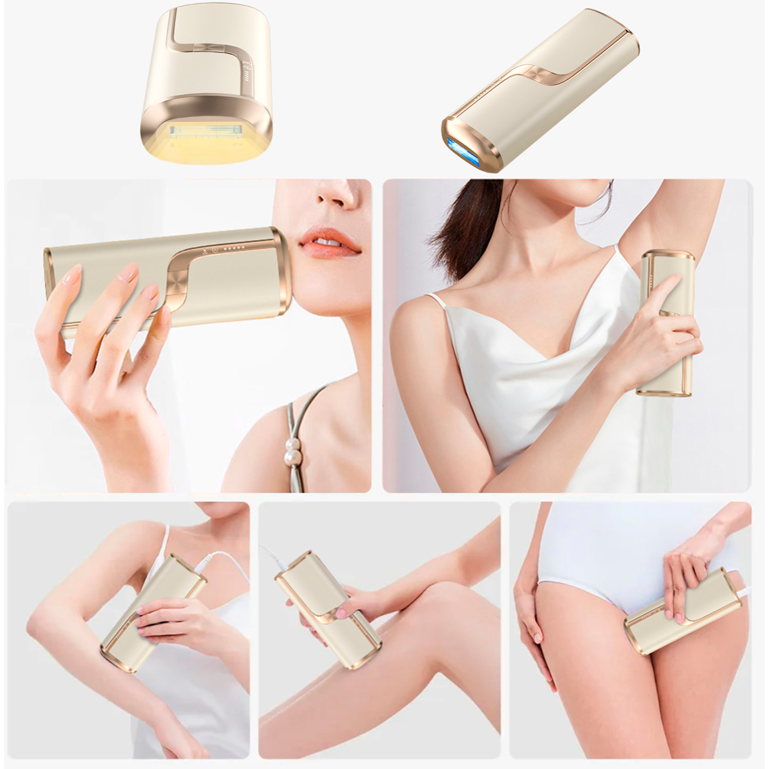 Depiladora IPL de luz pulsada. 5 niveles de potencia y disparos de flash ilimitados.