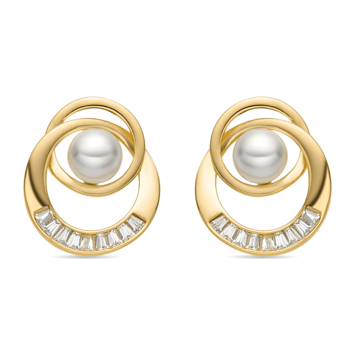 Pendientes con Perla Blanca acabado oro 18k
