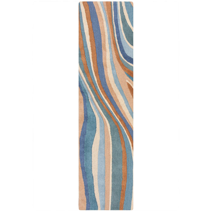 Tapis de couloir en laine ABSTRACT FLOW Bleu