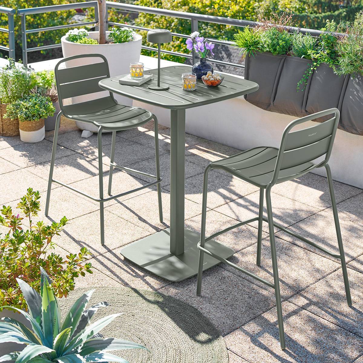 Table haute de jardin 2 places Alegoria 70x70cm vert laurier