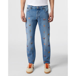PHILIPP PLEIN Embroidered Super Straight Cut Jeans