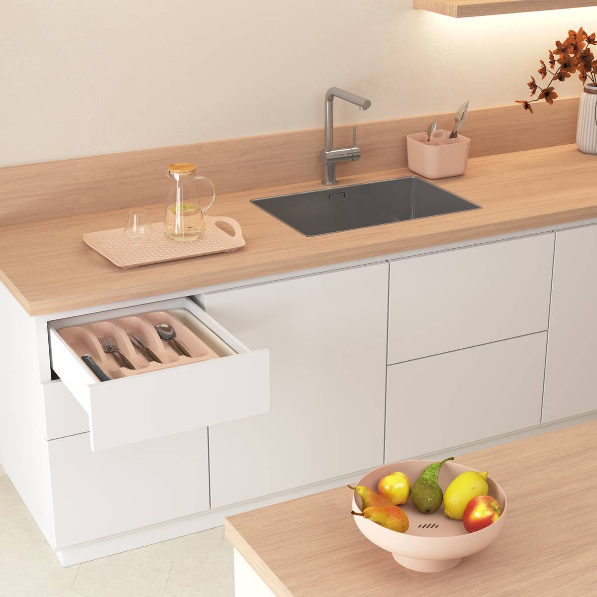 Plateau Poly 45,5x31,5 rose antidérapant