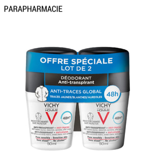 Vichy Homme Anti-Transpirant 48h - Anti-Traces  Roll-On 2x50 ml