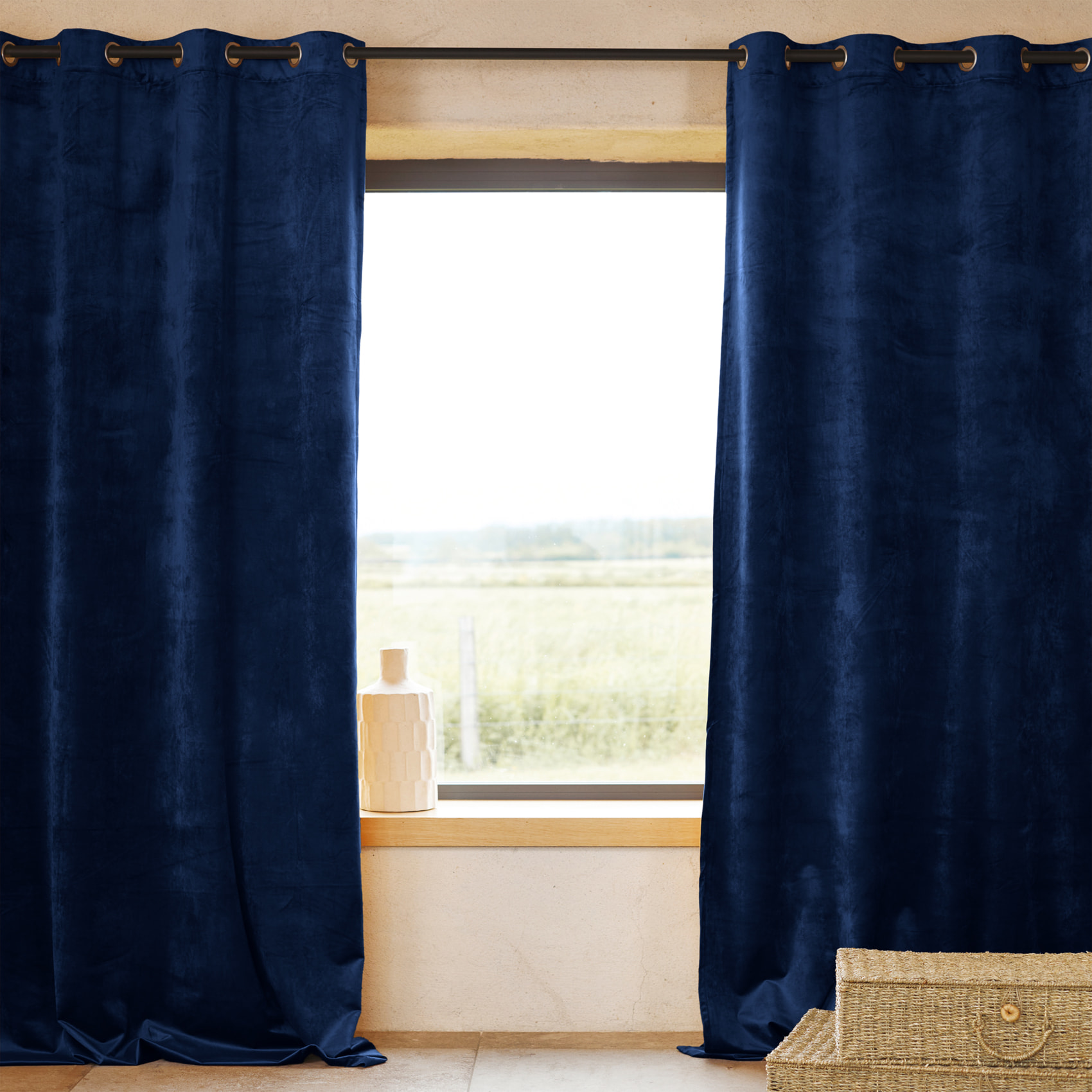 Rideau Ignifugé  M1 en velours premium - Bleu Marine