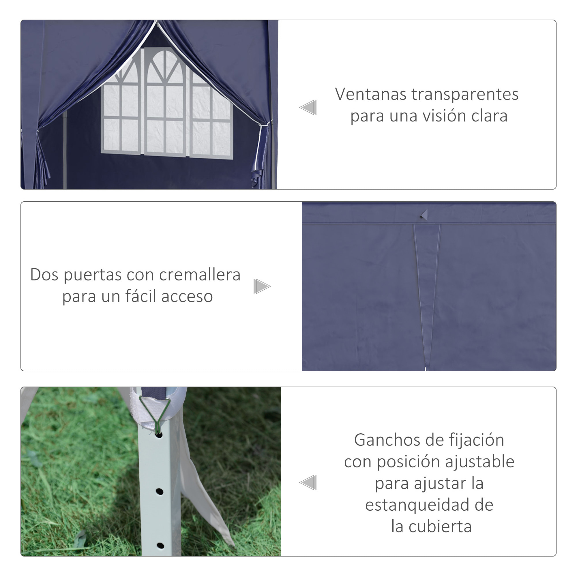 Carpa Plegable 6x3x2,7 m Cenador de Jardín Gazebo Plegable con 4 Paneles 4 Ventanas 2 Puertas con Cremallera 1 Bolsa Anti-UV para Terraza Patio Playa Azul