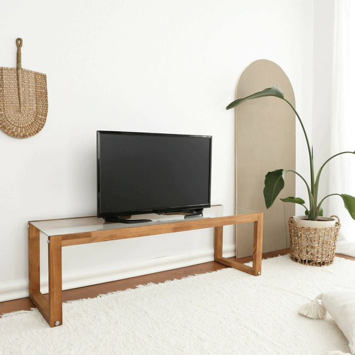 Mobile porta TV Nanauk, Credenza da soggiorno, Armadio basso per TV, Base parete attrezzata, 130x40h40 cm, Quercia