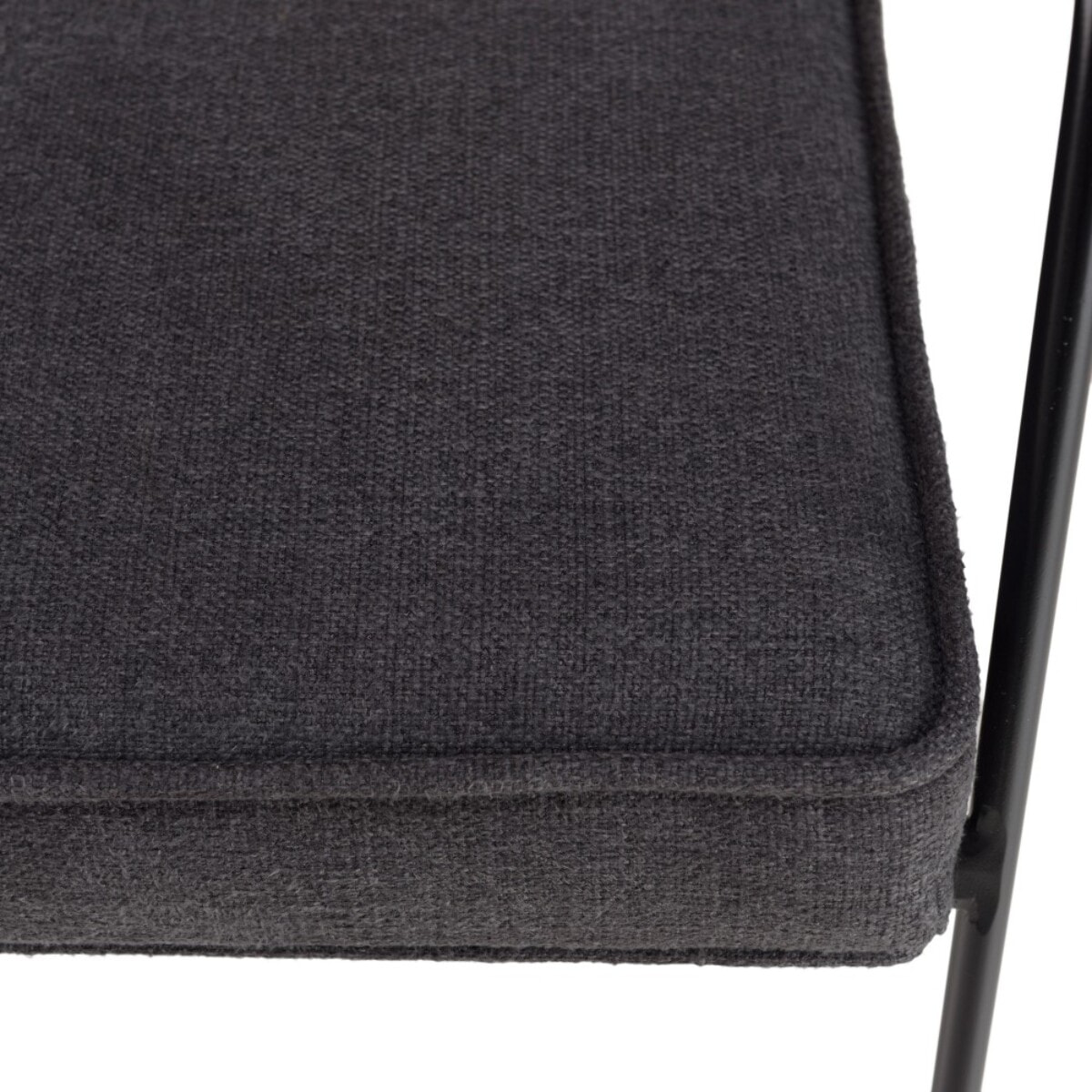 AGATHE - Fauteuil métal noir assise tissu gris foncé dossier rotin