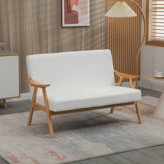 Sofá de 2 Plazas Moderno Sofá de Salón Decorativo Tapizado en Poliéster con Asiento Acolchado y Patas de Madera para Dormitorio Carga 200 kg 126x74x82 cm Crema