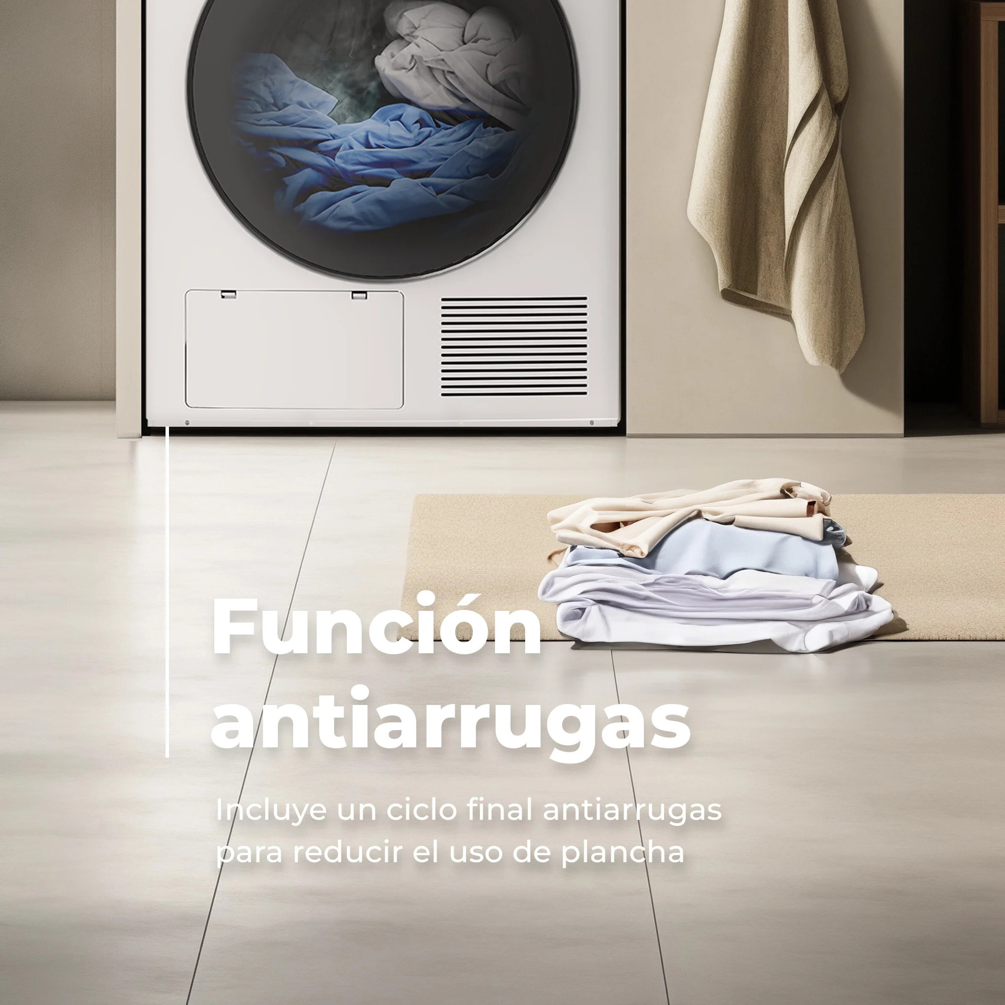 EVVO Secadora 8 kg bomba de calor S8, Clase energética E, Airfresh, Sensor de humedad, Antiarrugas, Inicio diferido, inox