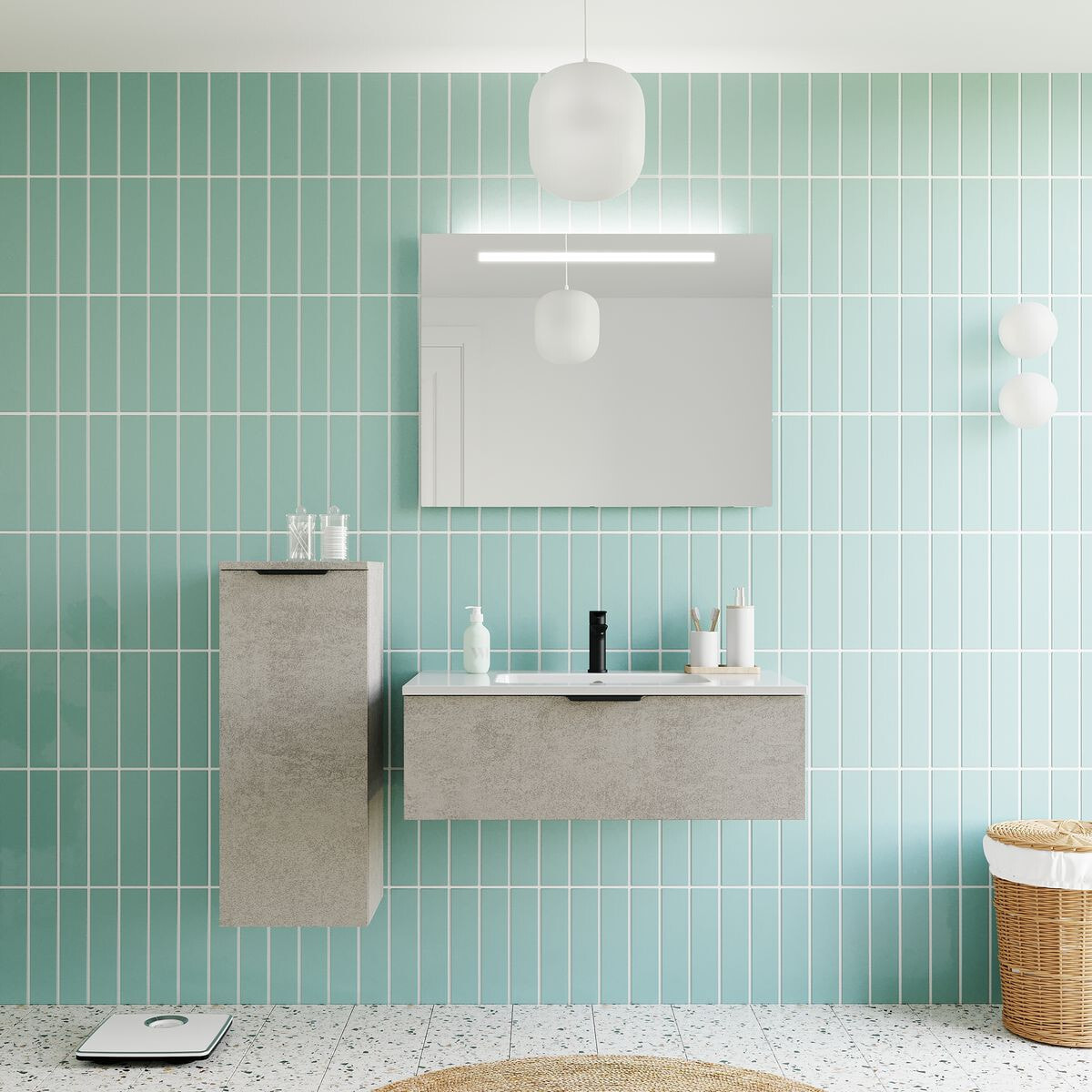 Meuble salle de bain vasque intégrée 1 tiroir - SOHO
