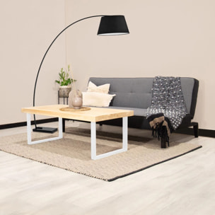 Mesa de centro fija con patas metálicas en blanco y roble salvaje 120x60 cm Natural Roble salvaje - Blanco