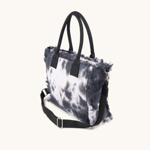 Bolso Shopper de Algodón Efecto Lavado con Flecos SCUBA BLACK AND WHITE SHOPPER