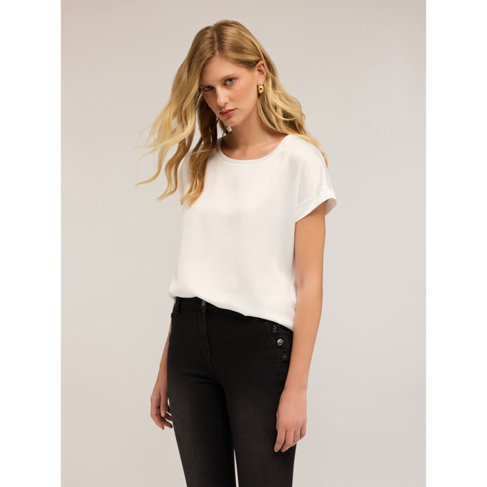 Motivi - T-shirt bimaterica - Bianco