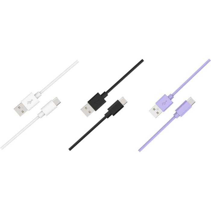 Câble USB C ESSENTIELB pack de 3 cables 1M blanc/noir/mauve