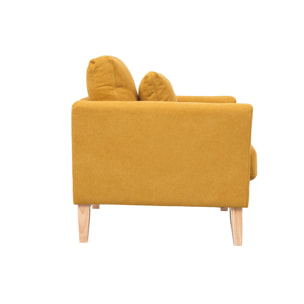 Fauteuil scandinave déhoussable en tissu effet velours jaune moutarde et bois clair OSLO