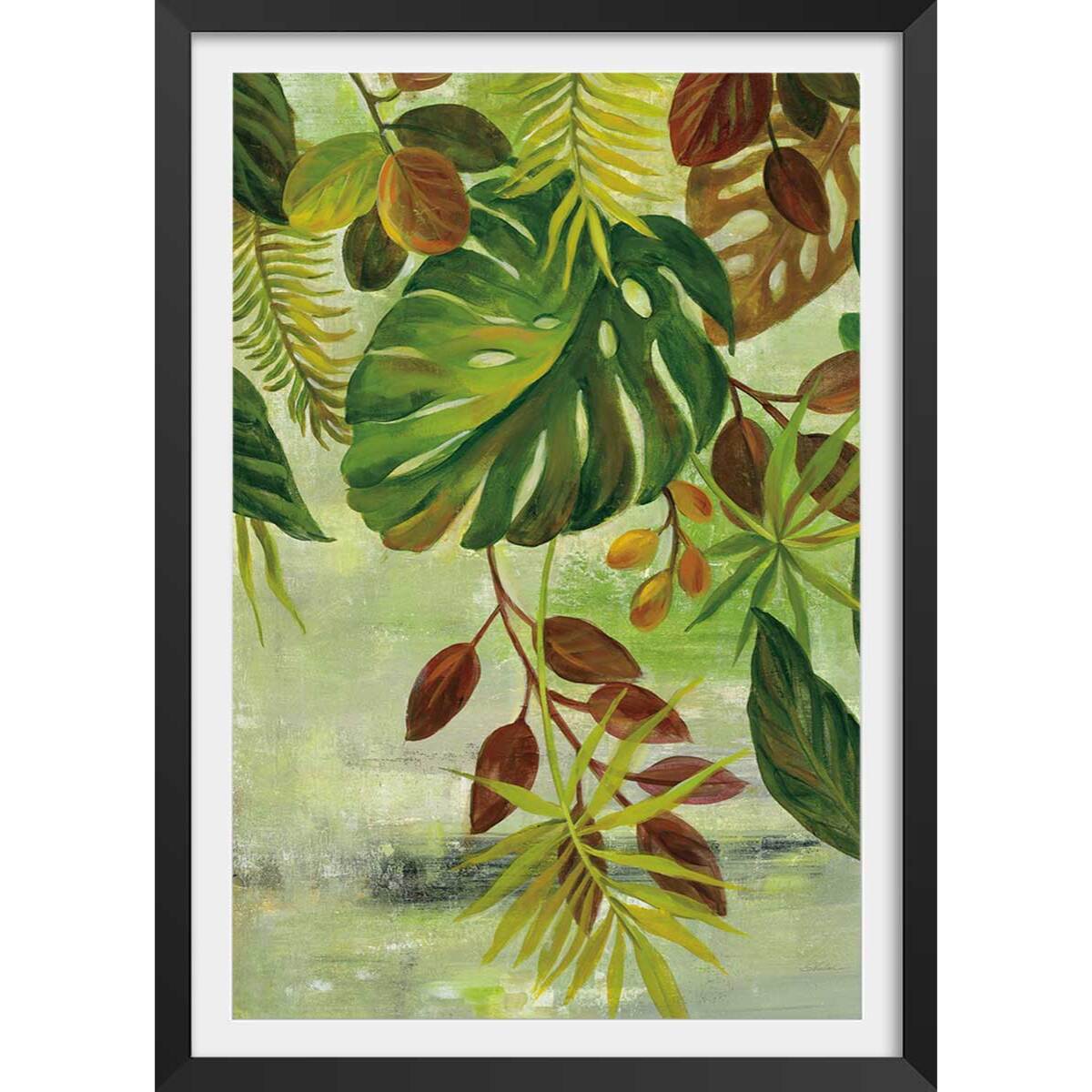 Poster Feuillage tropical Affiche + cadre en bois - Noir