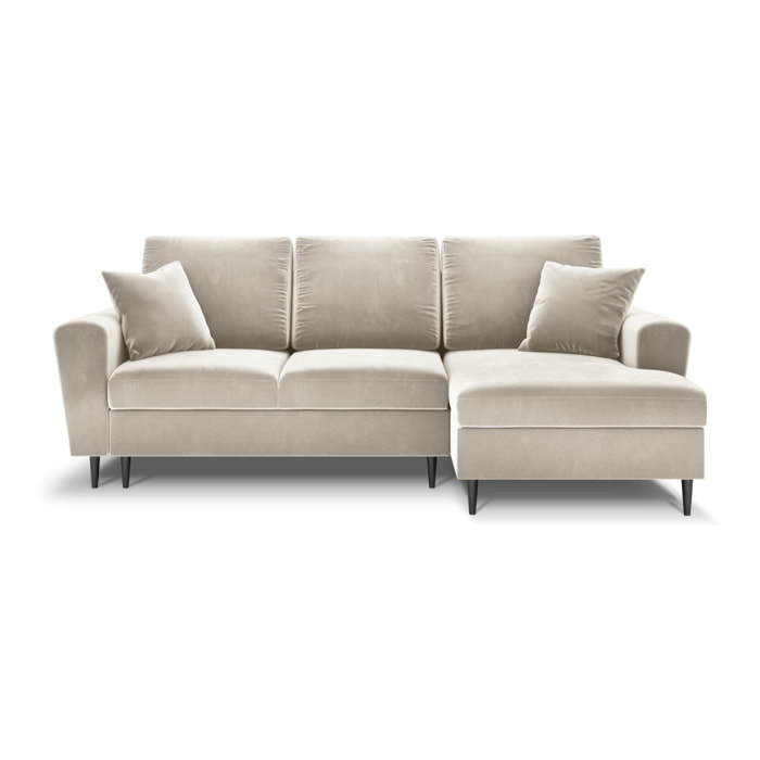 Canapé d'angle droit convertible avec coffre de rangement "Kyoto" 4 places en velours beige clair