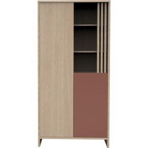 Armoire 2 portes et 1 niche avec claustra en bois décor chêne Suave