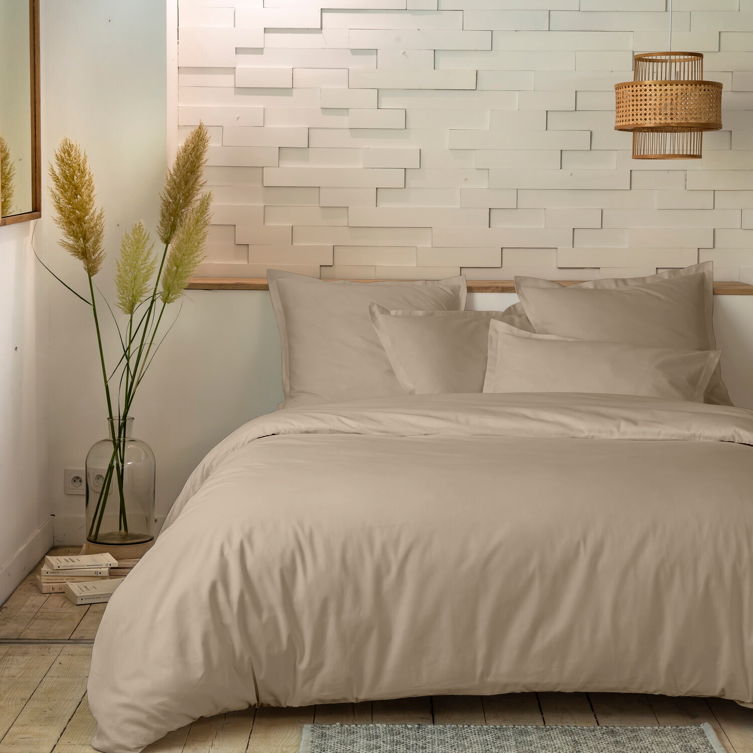 Parure de couette + taie 100%percale de coton 80 fils/cm2-unie lin