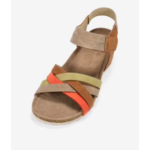 Sandalias caqui con cuña de corcho