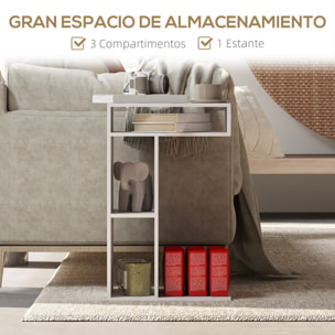 Mesa Auxiliar Multifuncional en Forma de C Mesa Auxiliar para Sofá con Ruedas Compartimentos Abiertos Mesita Auxiliar para Salón Dormitorio Oficina 40x30x69 cm Blanco