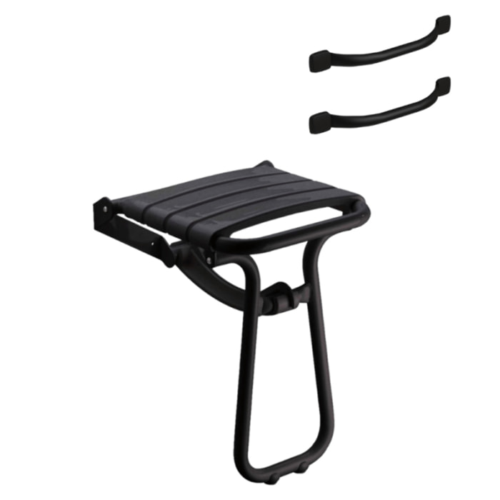 Pack avec siège de douche PMR PELLET escamotable noir mat + 2 barres d'appui 42,5 cm
