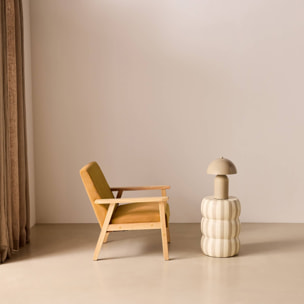 Fauteuil scandinave bois de peuplier, d'hévéa et velours côtelé ISAK