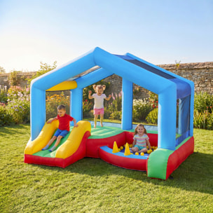 Castillo Hinchable para Niños con Soplador, Castillo Hinchable con Tobogán, Cama Elástica, Piscina de Pelotas, Juego de Aros, Toldo y Bolsa de Transporte, Interior y Exterior, 290x230x200 cm