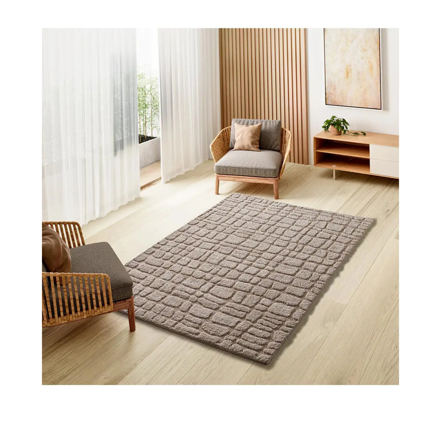 JUNO Alfombra geométrica con relieve piedra, varias medidas disponibles.