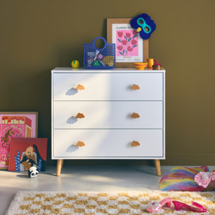 Commode enfant décor bois 3 tiroirs poignées nuage NEPHOS