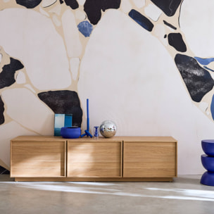 Meuble TV décor bois 3 portes naturel 180cm L 180 x P 43 x H 45cm - Kuba