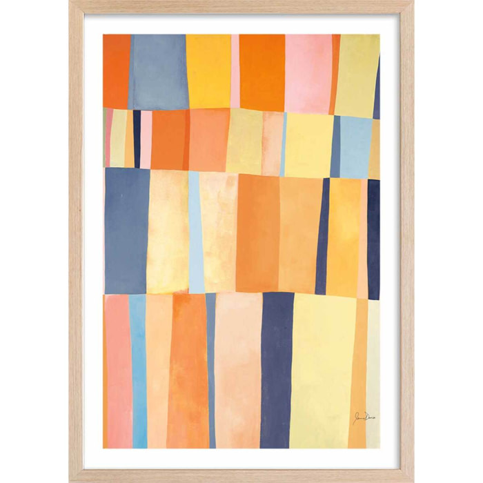 Poster happy quadri Affiche + cadre en bois - Chêne