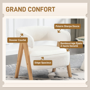 Fauteuil relax design bouclette - dossier enveloppant grand confort - bois blanc