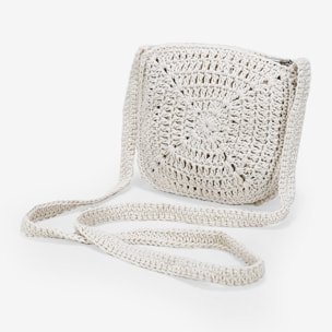 Bolso de crochet cuadrado lila y multicolor