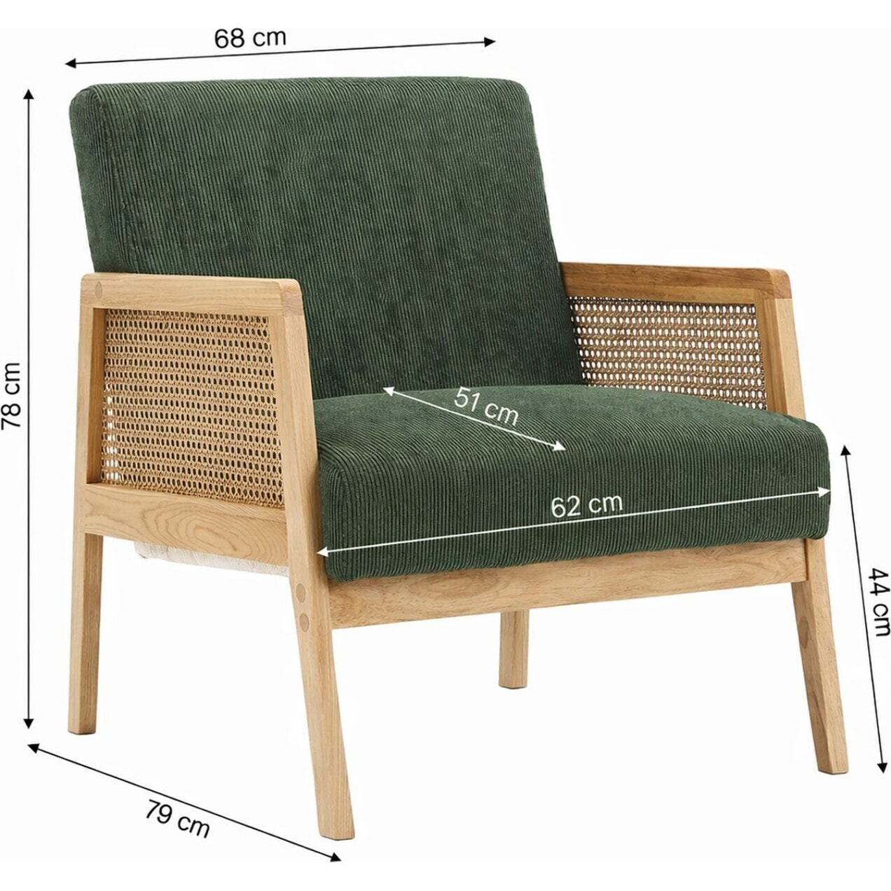 Fauteuil en cannage et velours côtelé - MANI