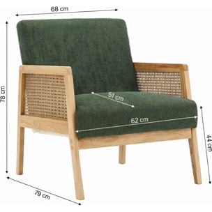 Fauteuil en cannage et velours côtelé - MANI