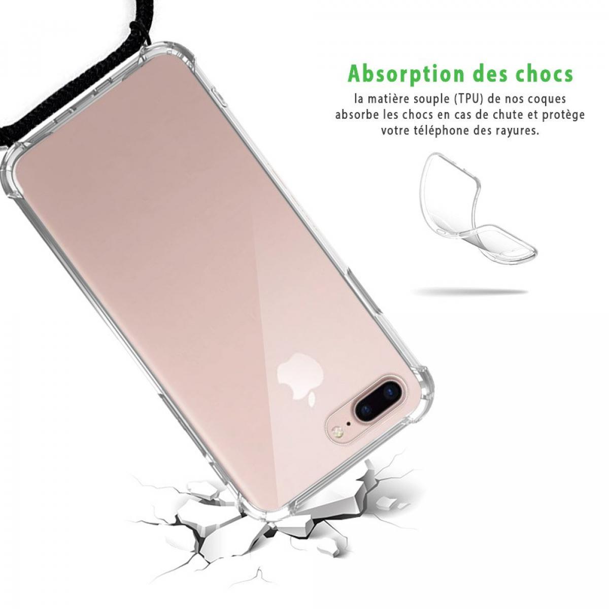 Coque iPhone 7 Plus /8 Plus anti-choc silicone avec cordon noir