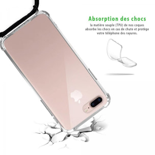 Coque iPhone 7 Plus /8 Plus anti-choc silicone avec cordon noir