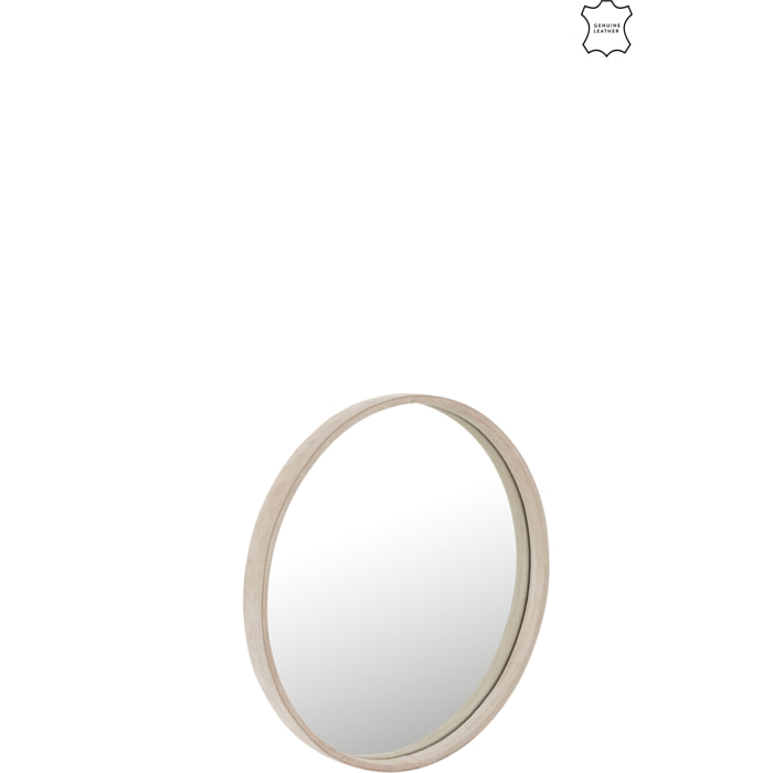 J-Line Miroir Rond Cuir Beige Small