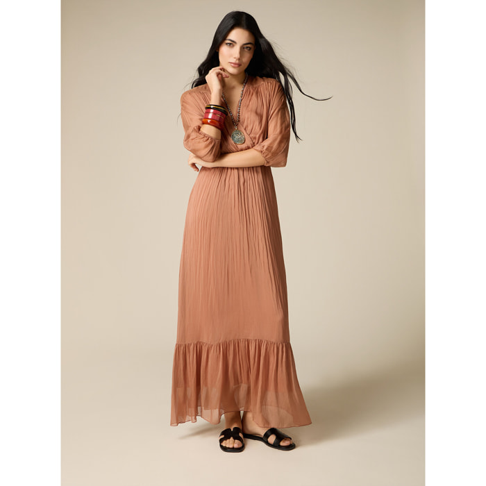 Oltre - Vestito lungo in voile misto seta - Marrone