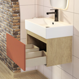 ENSEMBLE DE SALLE DE BAIN ZEL | MEUBLE SUSPENDU | 60 CM ÉCARLATE | UN TIROIR | LAVABO ENCASTRÉ | MIROIR NON INCLUS | MEUBLE MONTÉ | ALDAY