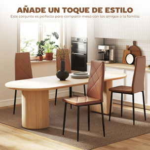 Pack de 4 Sillas de Comedor, Sillas de Cocina Modernas, Tapizadas de Cuero Sintética, Respaldo Alto, Asiento Acolchado, Patas de Acero, Marrón