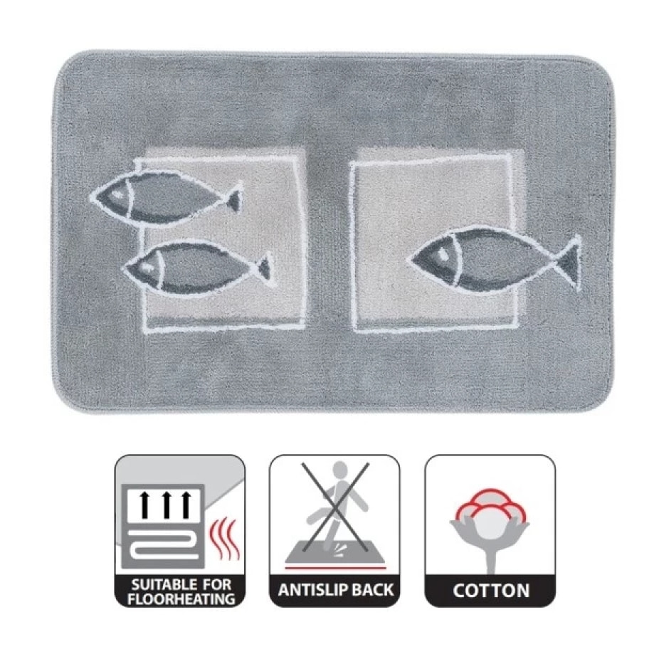 Tapis de bain Polyester ANDROS 55x85cm motif poisson Gris Spirella