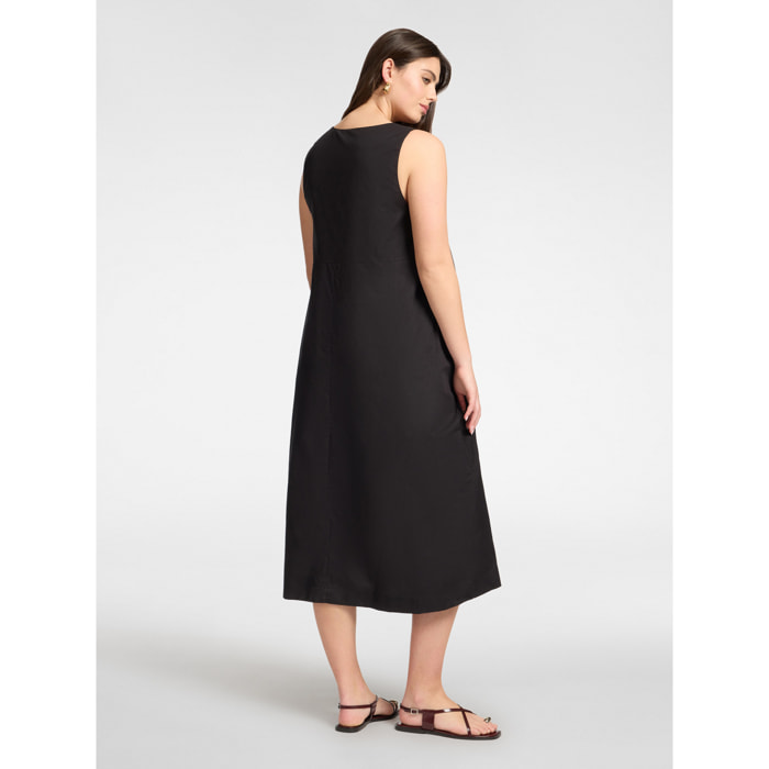 Elena Mirò - Vestido barrel en popelín - Negro