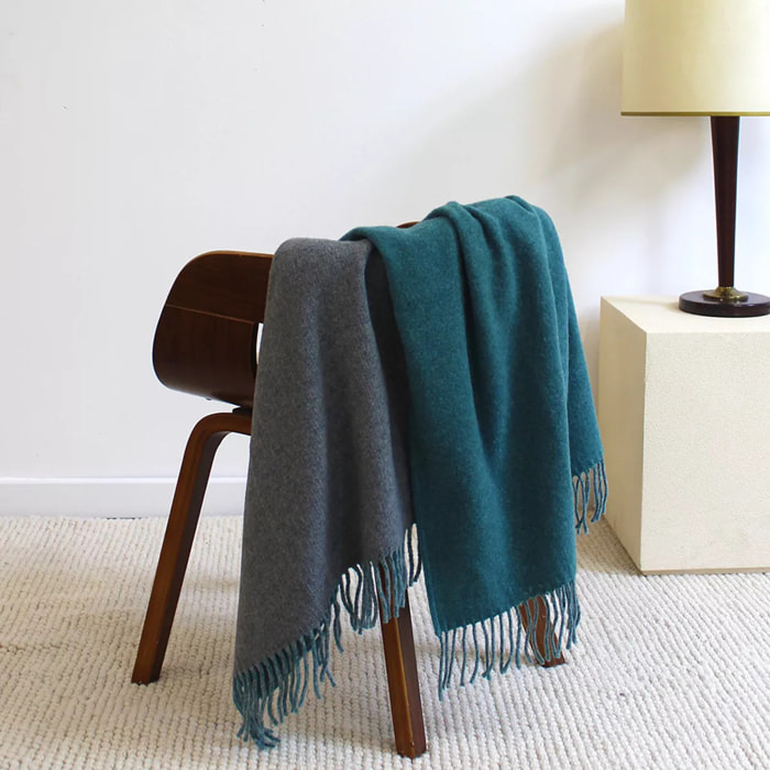 Plaid laine & autres fibres uni bleu gris Duetto canard