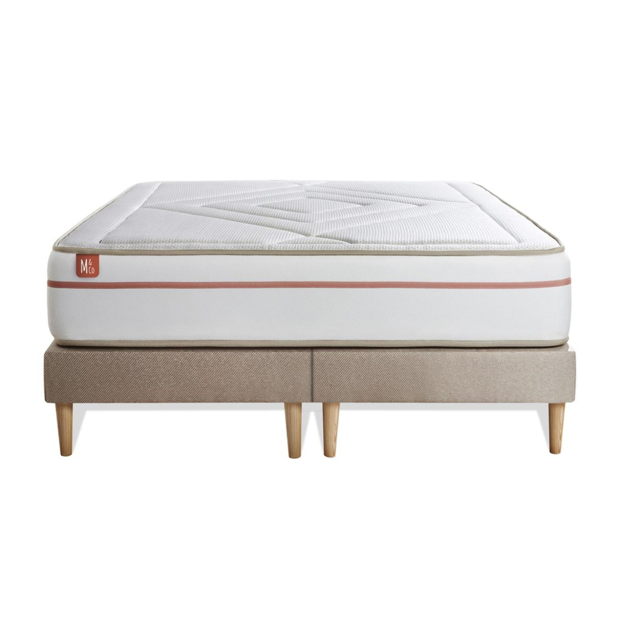 Ensemble Matelas Le Paisible - 24cm - Mémoire de forme - Matériaux éco-responsable - Sommier Tapissier Beige