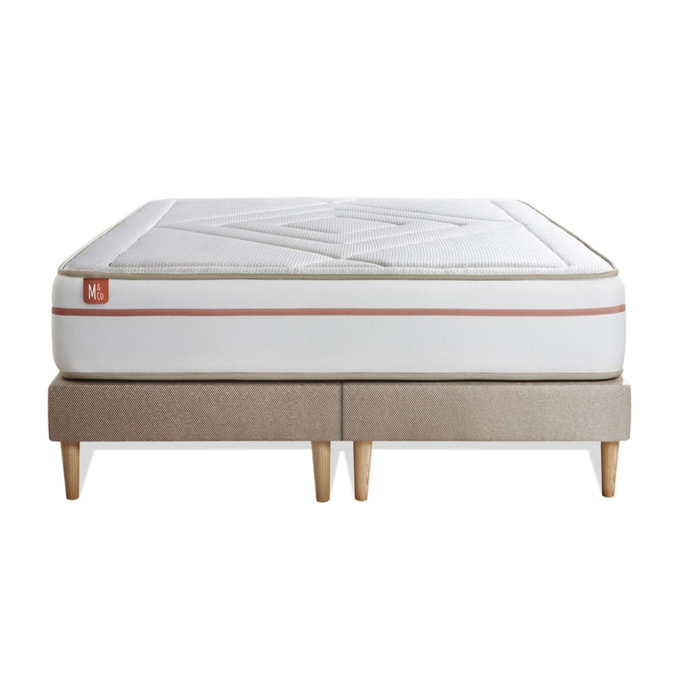 Ensemble Matelas Le Paisible - 24cm - Mémoire de forme - Matériaux éco-responsable - Sommier Tapissier Beige