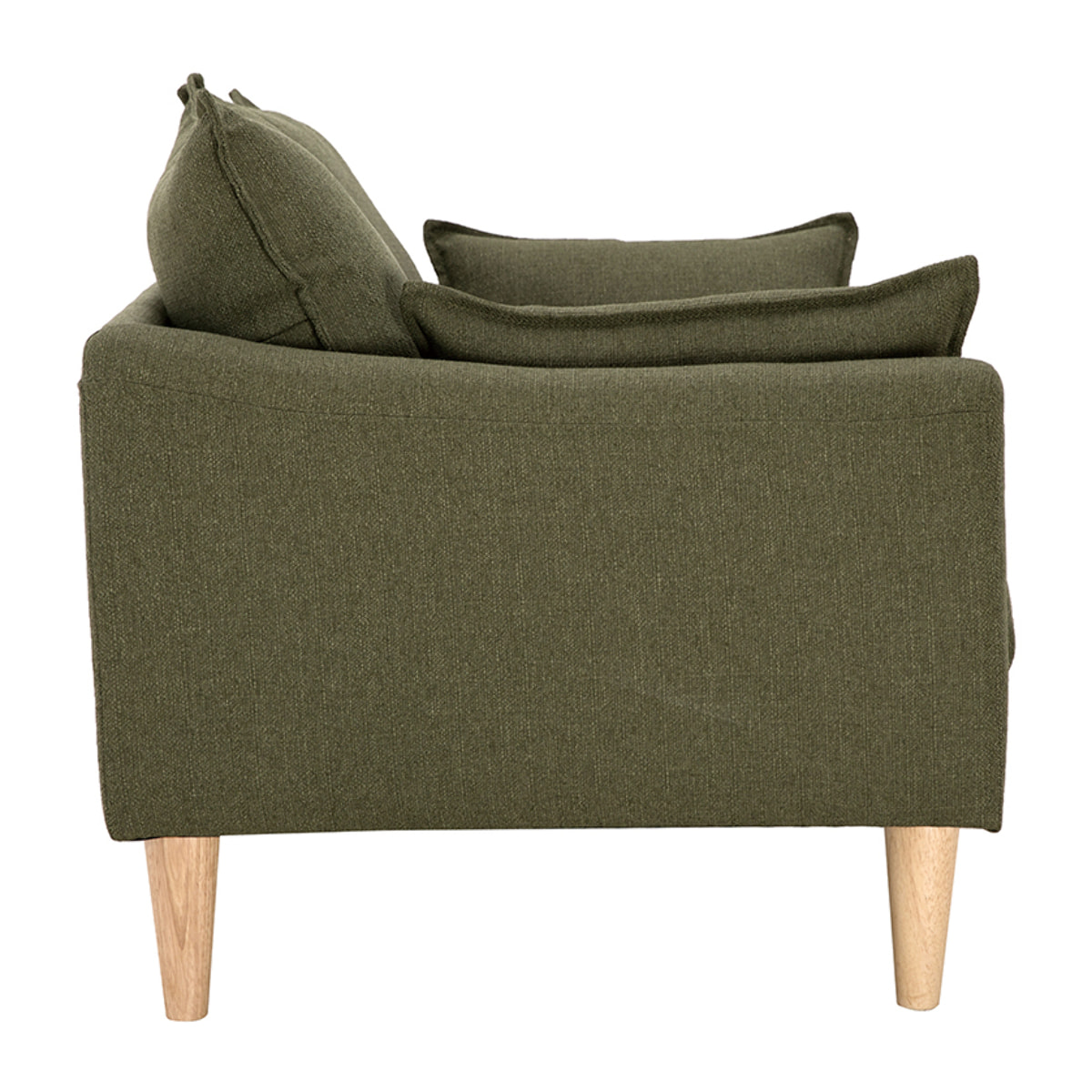 Canapé scandinave 2 places en tissu vert kaki et bois clair KATE